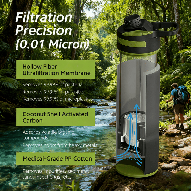 ROAVIBE Outdoor Portable Water Filter Bottle | 0.01 Micron Filtration