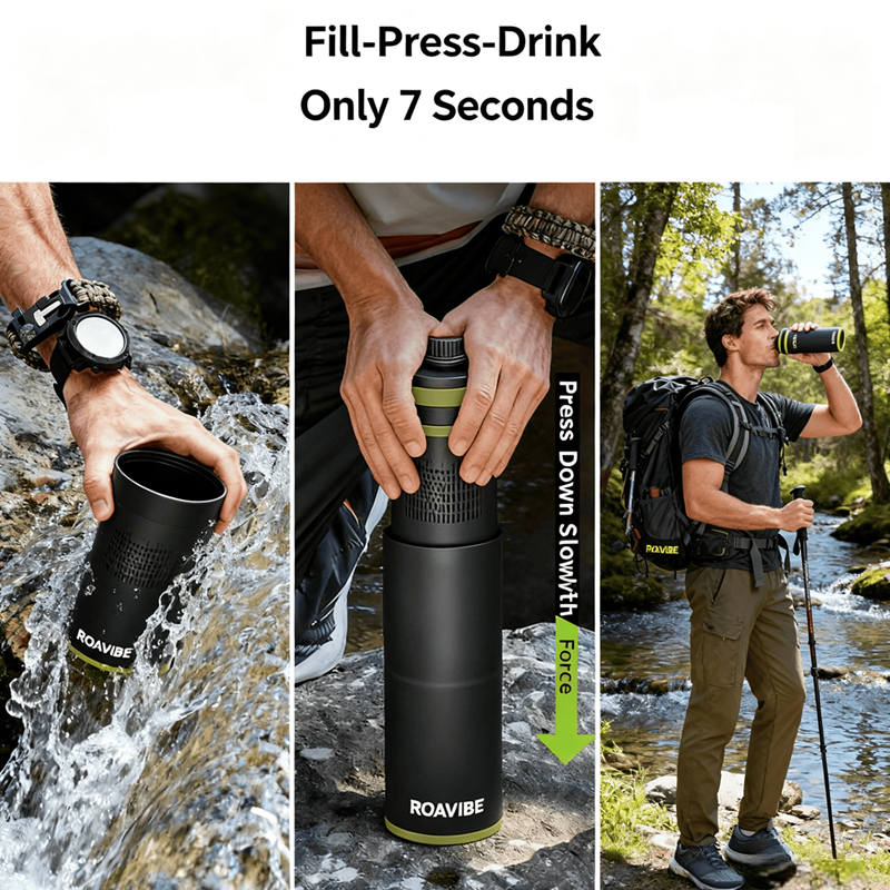 ROAVIBE Outdoor Portable Water Filter Bottle | 0.01 Micron Filtration