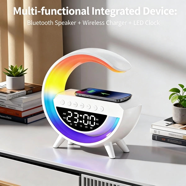 Smart Lamp & Speaker Charging Dock | Night Light + Bluetooth Speaker + Qi Wireless Charging