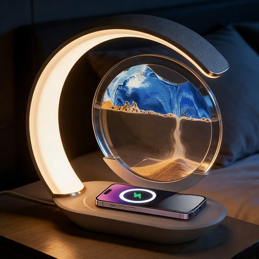 AuraFlow: Moving Sand Art & 15W Wireless Charging Lamp