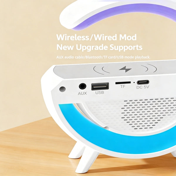 Smart Lamp & Speaker Charging Dock | Night Light + Bluetooth Speaker + Qi Wireless Charging