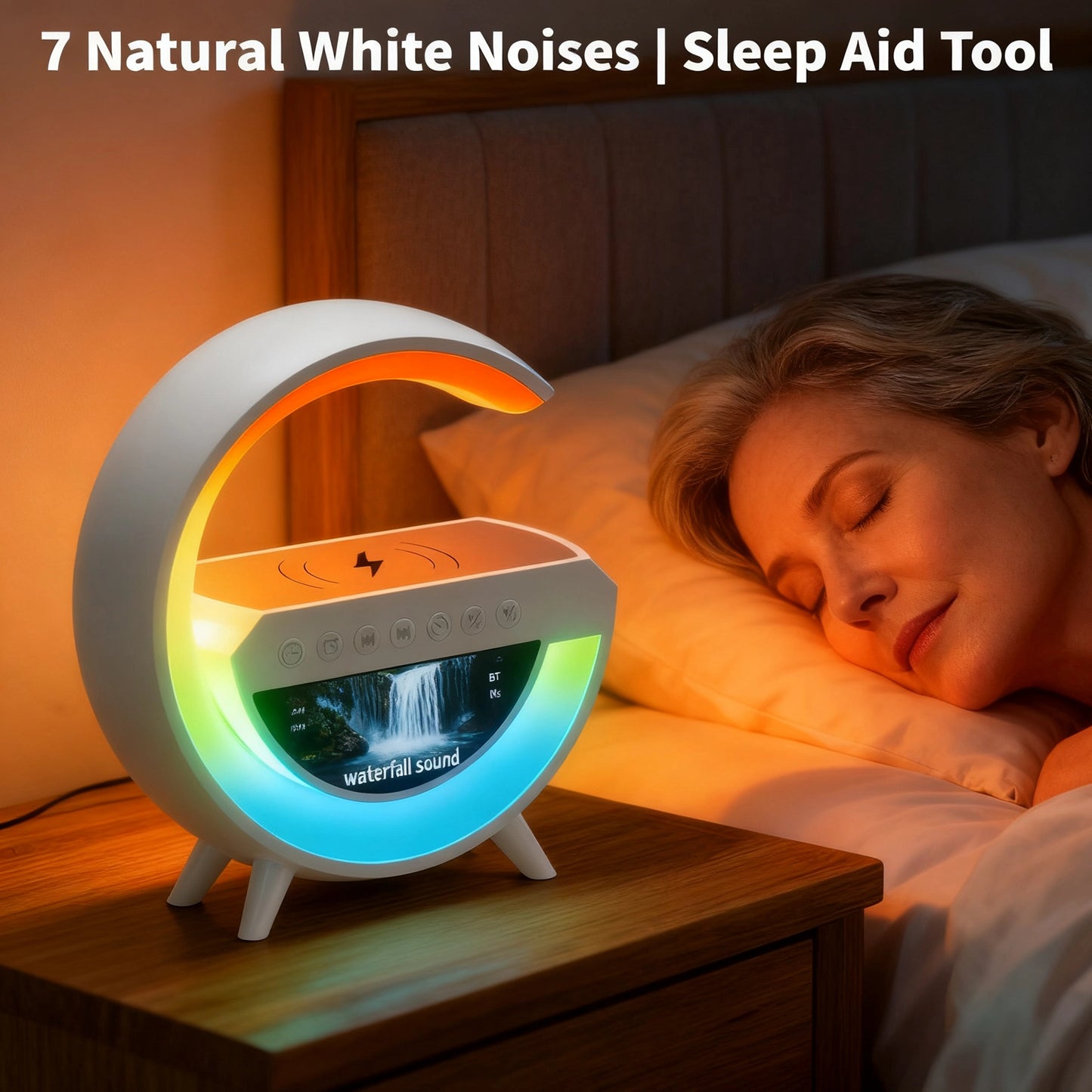 Smart Lamp & Speaker Charging Dock | Night Light + Bluetooth Speaker + Qi Wireless Charging